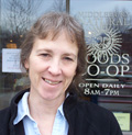 Carol Rudinski outside the Middlebury Co-op